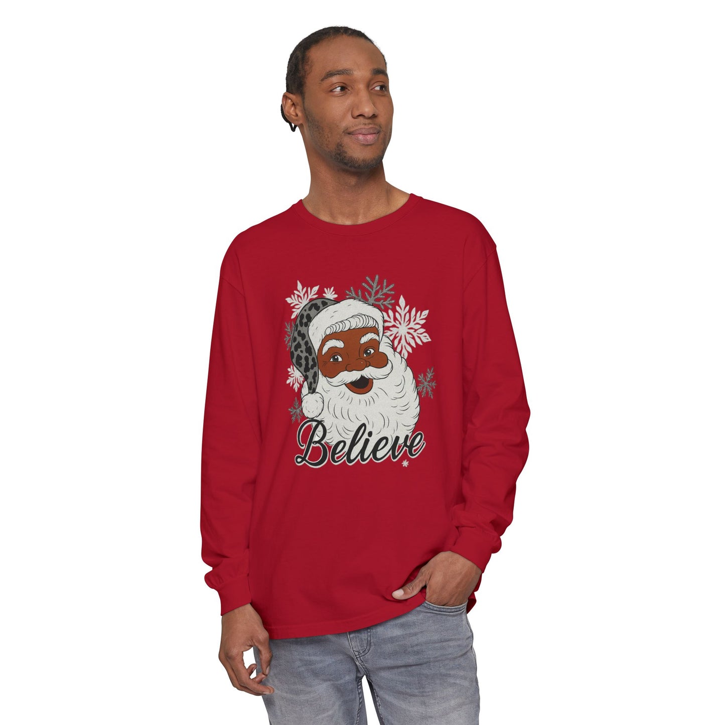 Festive Santa Long Sleeve T-Shirt - Believe Design