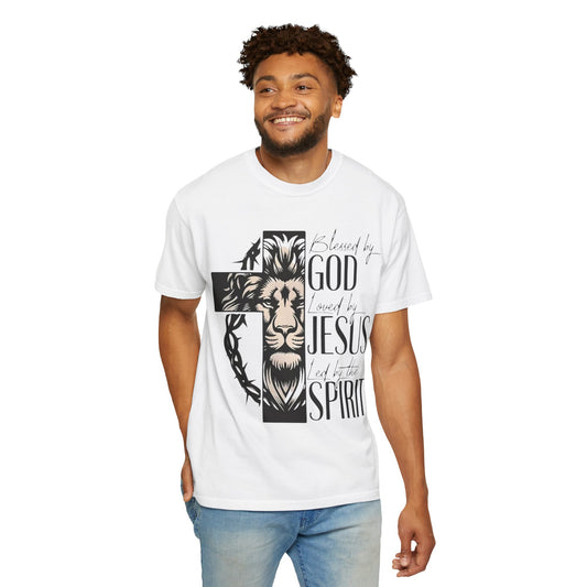 Faith-Inspired Unisex Garment-Dyed T-Shirt - Blessed by God, Loved by Jesus, Led by the Spirit