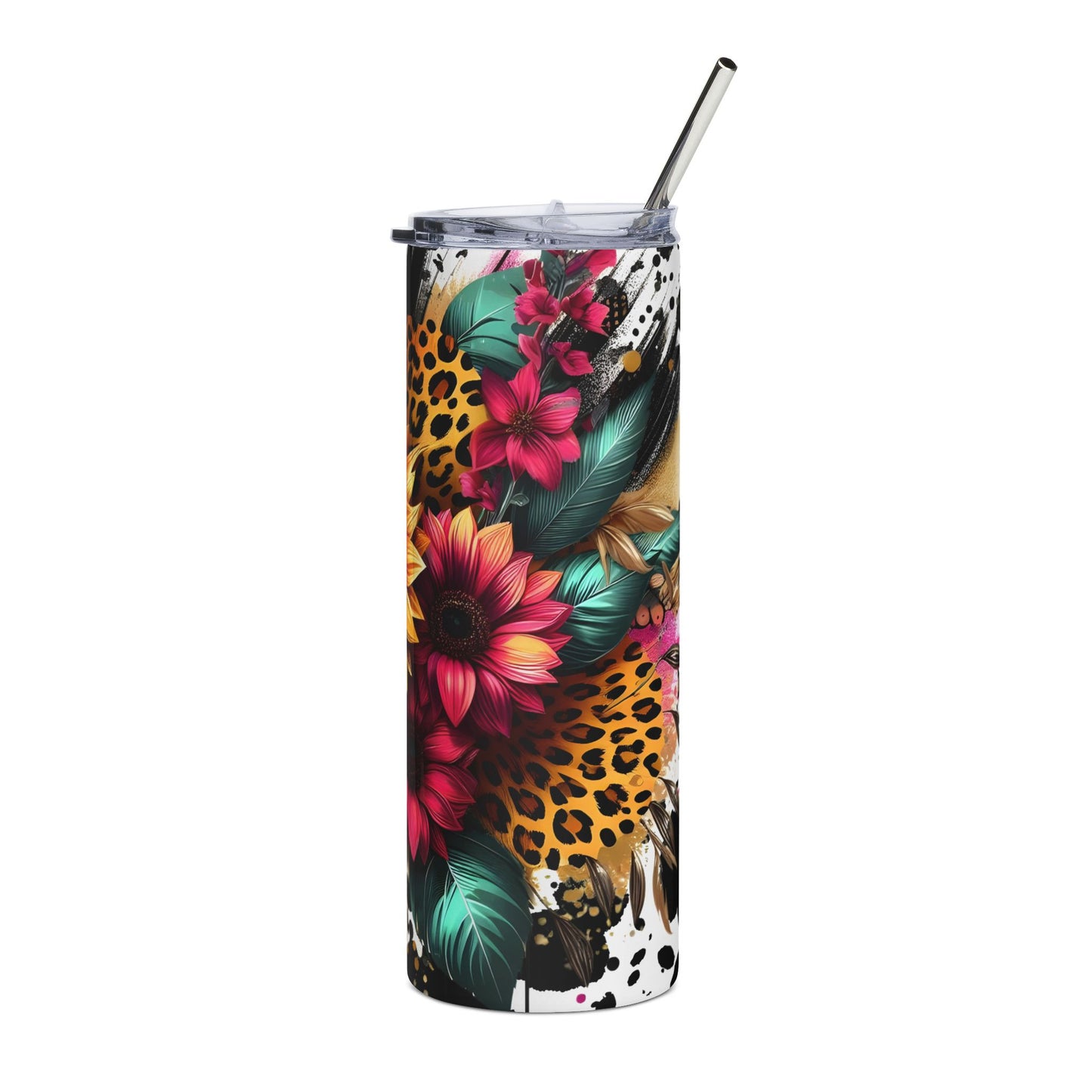 20oz Floral Leopard Stainless Steel Tumbler — Sunflower & Wild Print Insulated Cup
