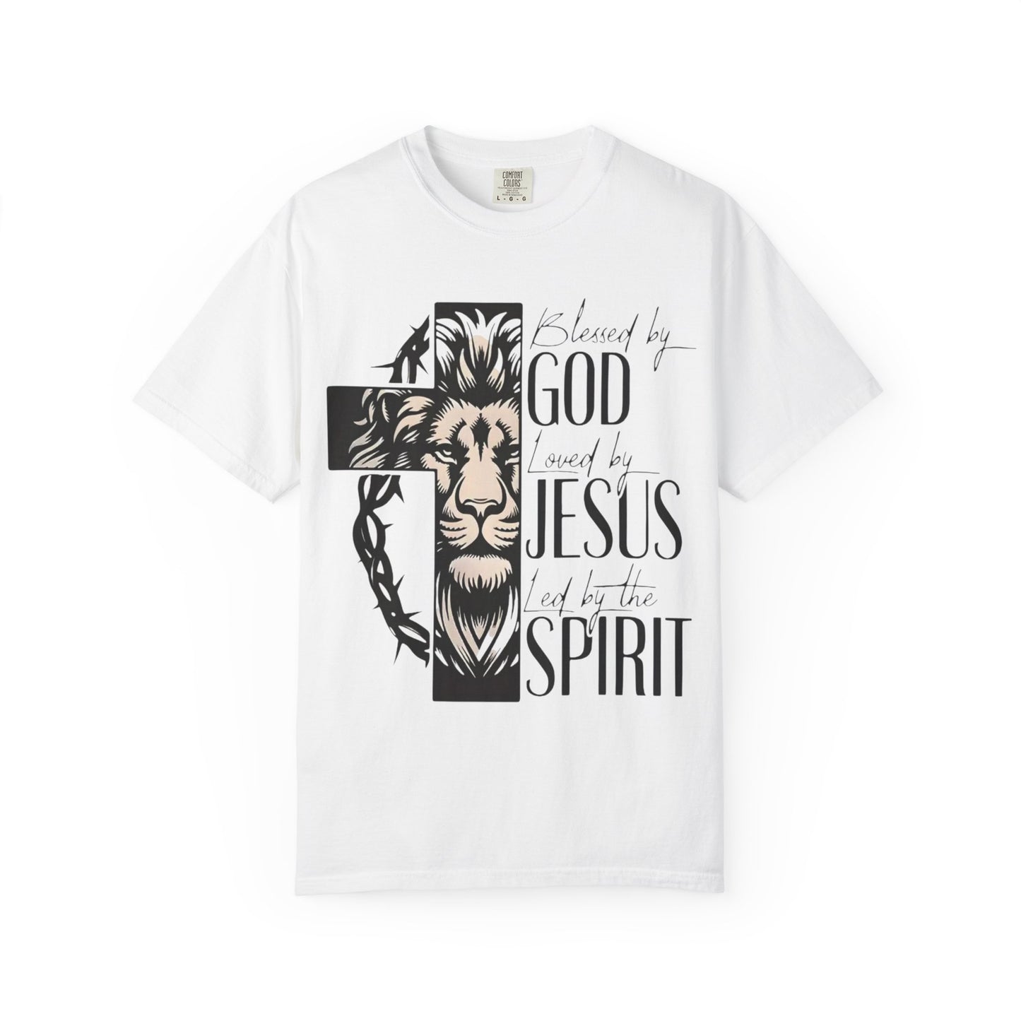 Faith-Inspired Unisex Garment-Dyed T-Shirt - Blessed by God, Loved by Jesus, Led by the Spirit