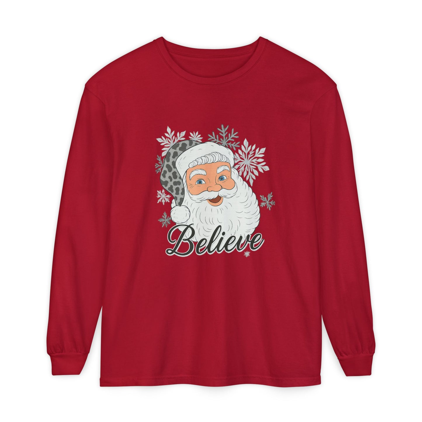 Festive Santa Long Sleeve T-Shirt - 'Believe' Holiday Tee