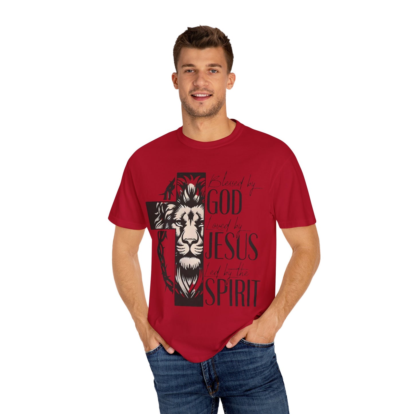 Faith-Inspired Unisex Garment-Dyed T-Shirt - Blessed by God, Loved by Jesus, Led by the Spirit