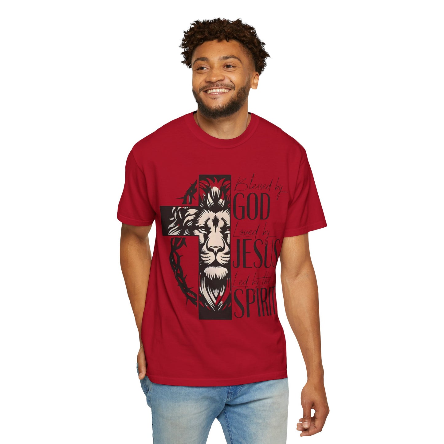 Faith-Inspired Unisex Garment-Dyed T-Shirt - Blessed by God, Loved by Jesus, Led by the Spirit