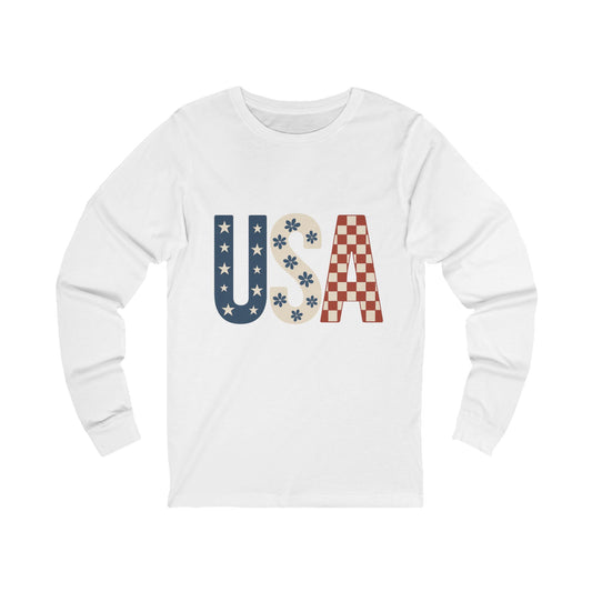 USA Patriotic Long Sleeve Tee, Unisex Jersey Shirt for Fourth of July, Independence Day, Casual Wear, Gift for Veterans, Americana Apparel