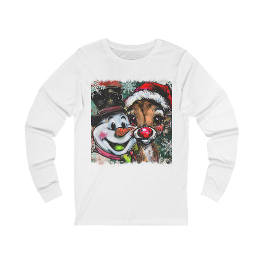 Festive Long Sleeve Tee - Snowman & Reindeer Design
