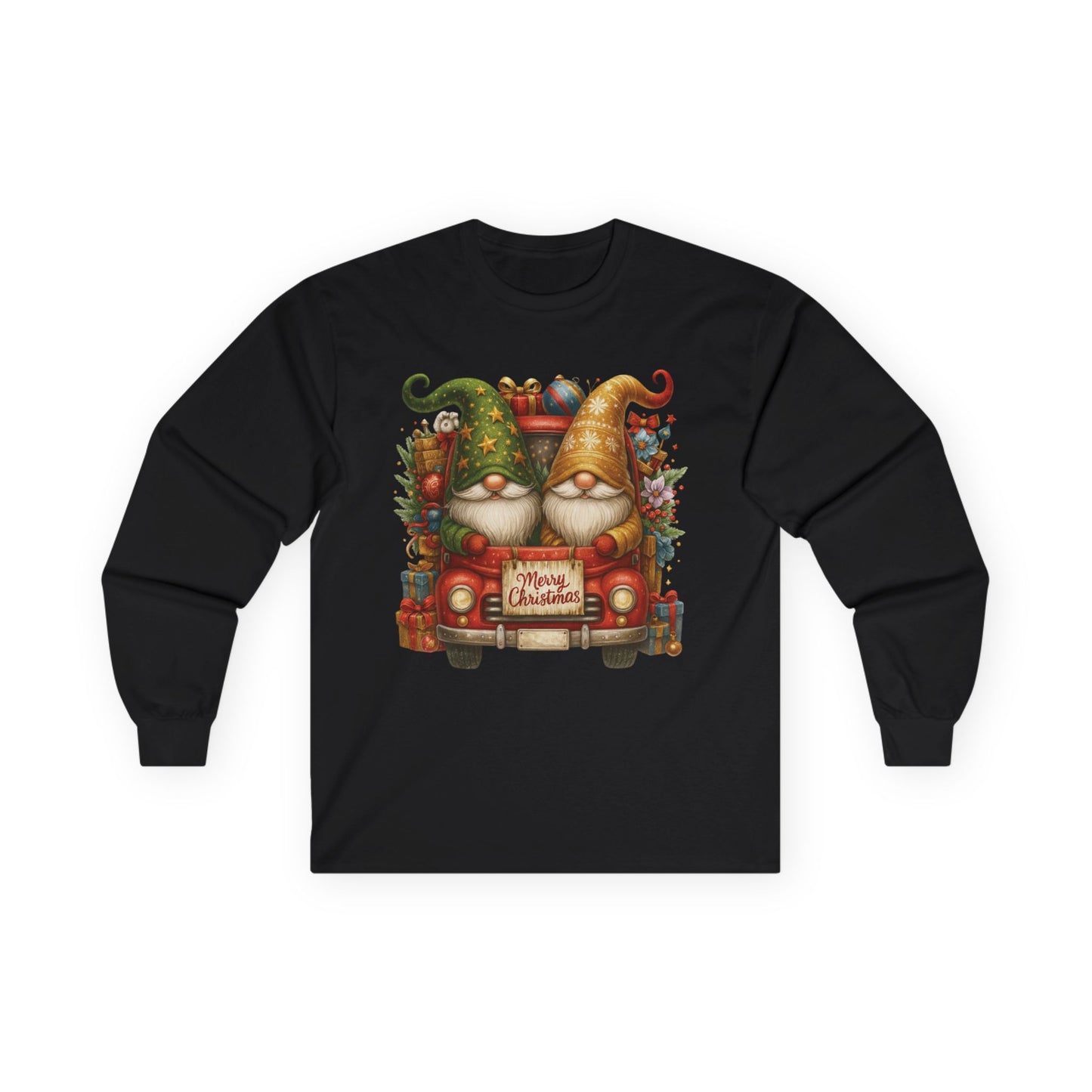 Festive Gnomes Long Sleeve Tee - Merry Christmas Design