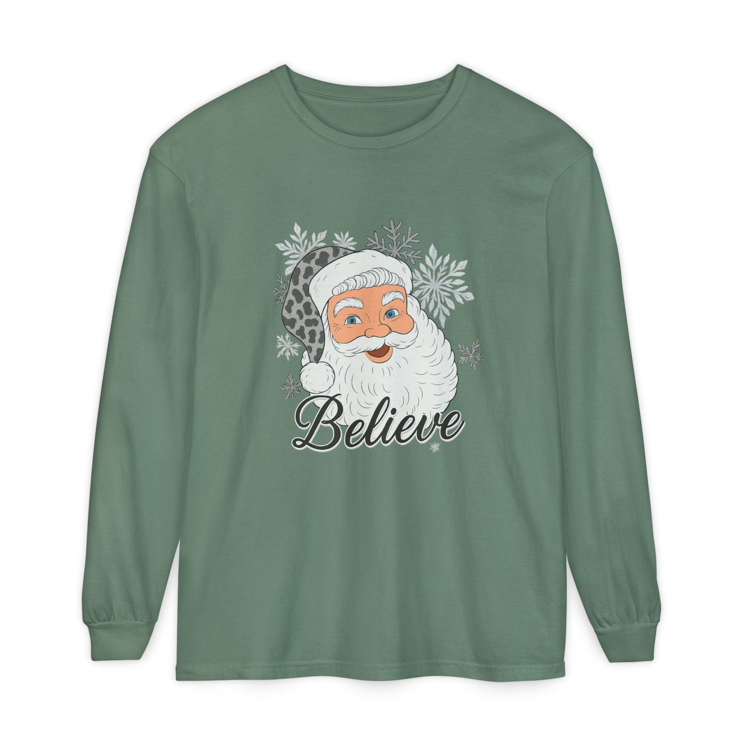 Festive Santa Long Sleeve T-Shirt - 'Believe' Holiday Tee