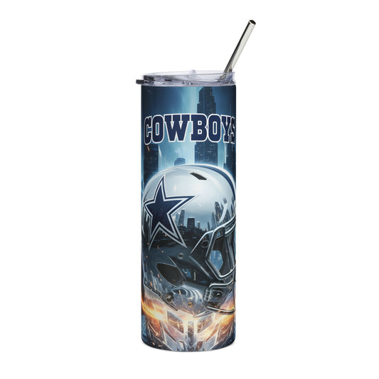 Dallas Cowboys 20oz Stainless Steel Tumbler – Football Helmet & City Skyline Design