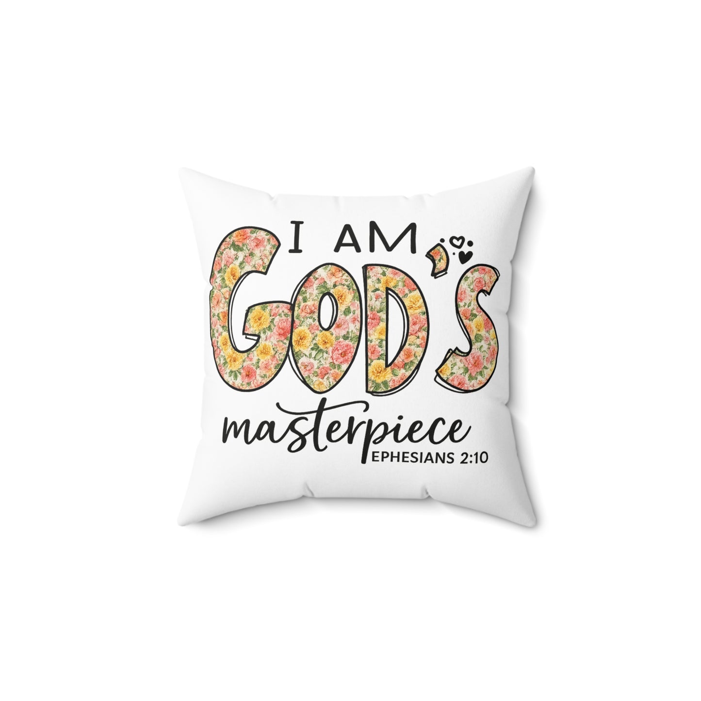 I Am God's Masterpiece Floral Throw Pillow — Ephesians 2:10 Inspirational Decor
