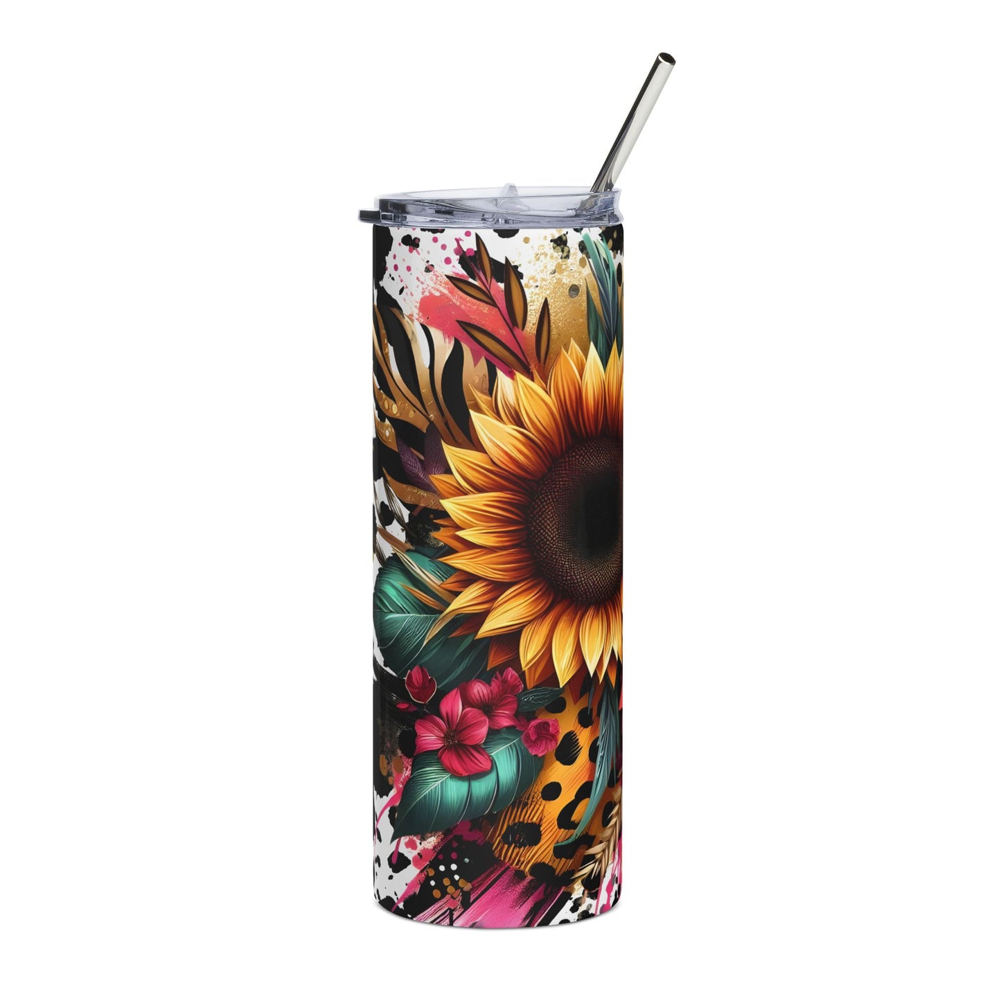 20oz Floral Leopard Stainless Steel Tumbler — Sunflower & Wild Print Insulated Cup