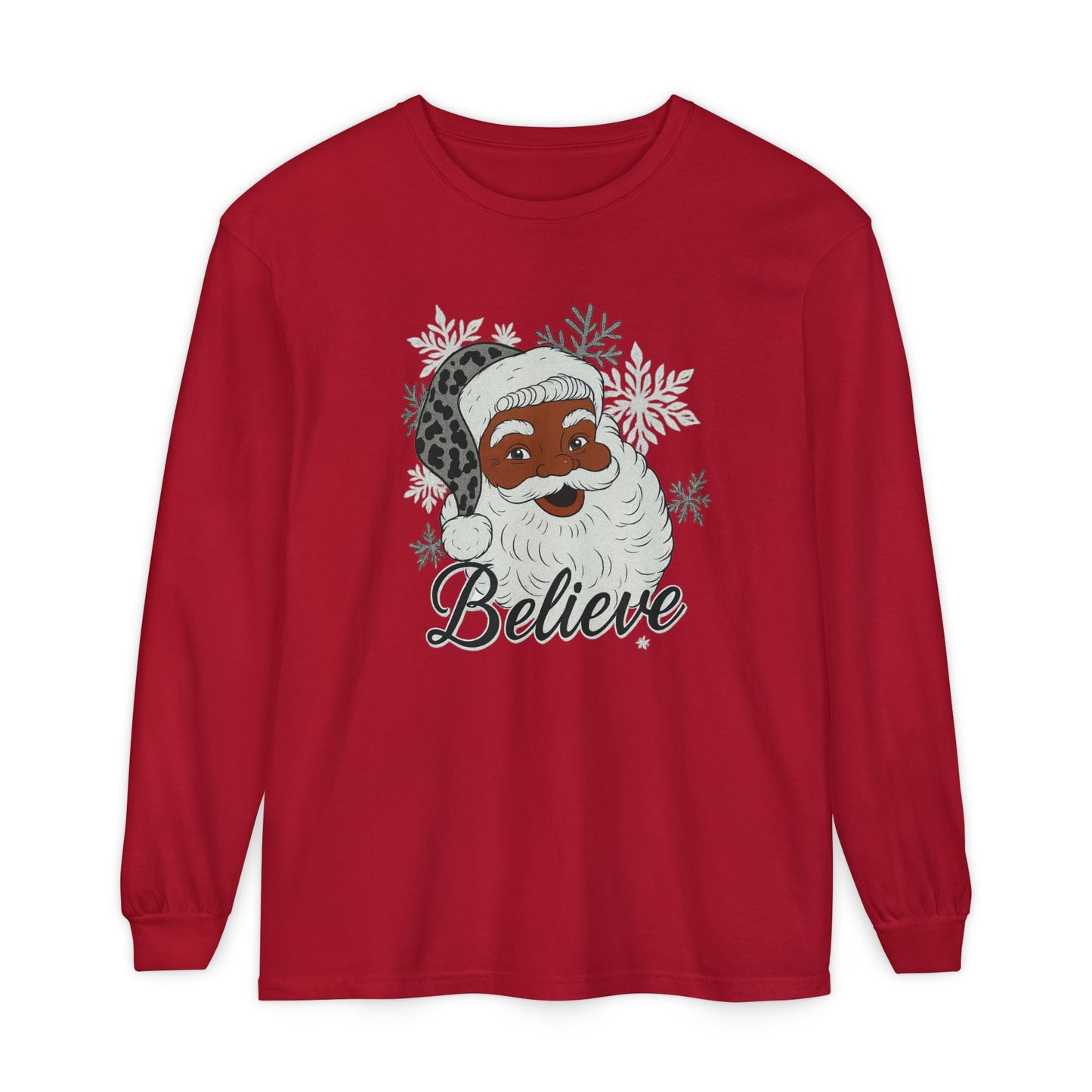 Festive Santa Long Sleeve T-Shirt - Believe Design