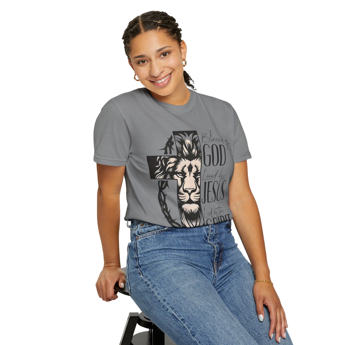 Faith-Inspired Unisex Garment-Dyed T-Shirt - Blessed by God, Loved by Jesus, Led by the Spirit