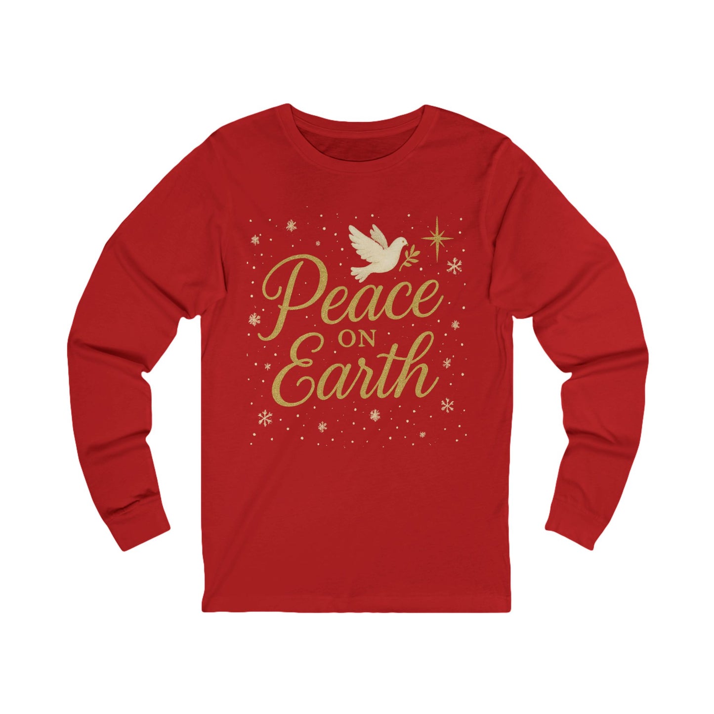 Peace on Earth Long Sleeve Tee — Dove & Script Holiday Shirt