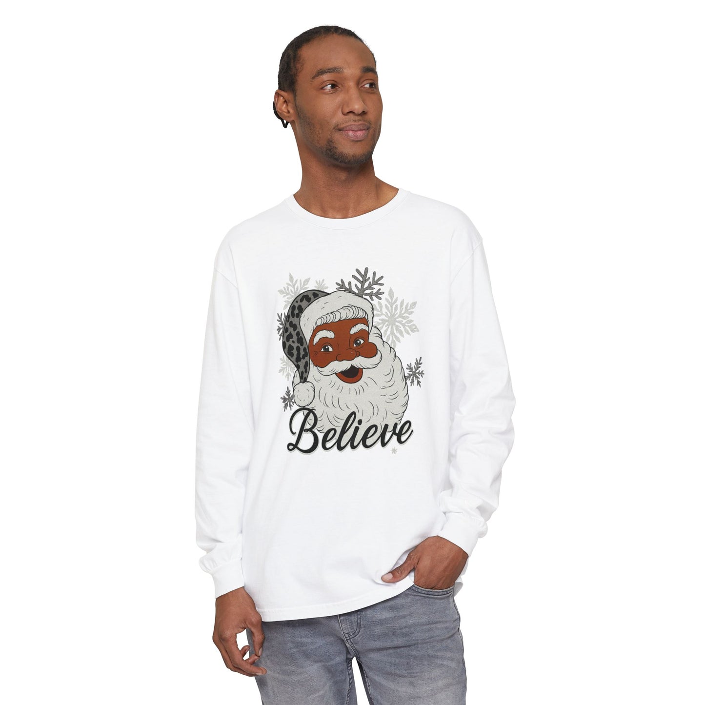 Festive Santa Long Sleeve T-Shirt - Believe Design