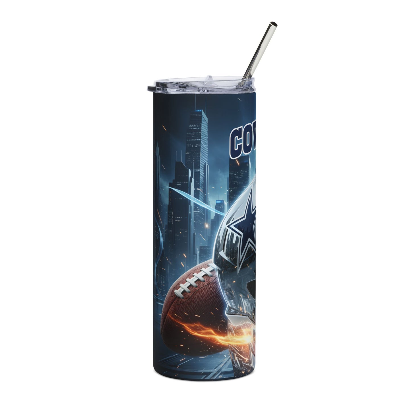Dallas Cowboys 20oz Stainless Steel Tumbler – Football Helmet & City Skyline Design