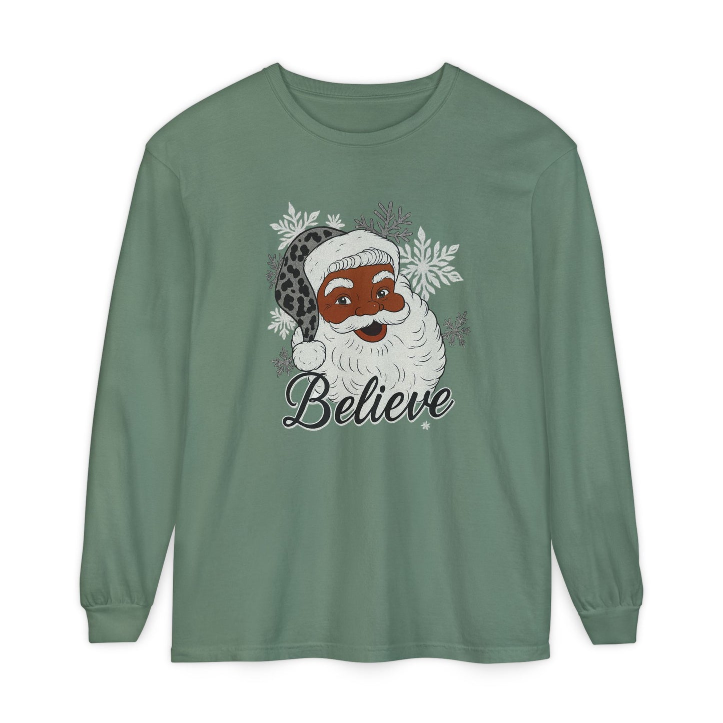Festive Santa Long Sleeve T-Shirt - Believe Design