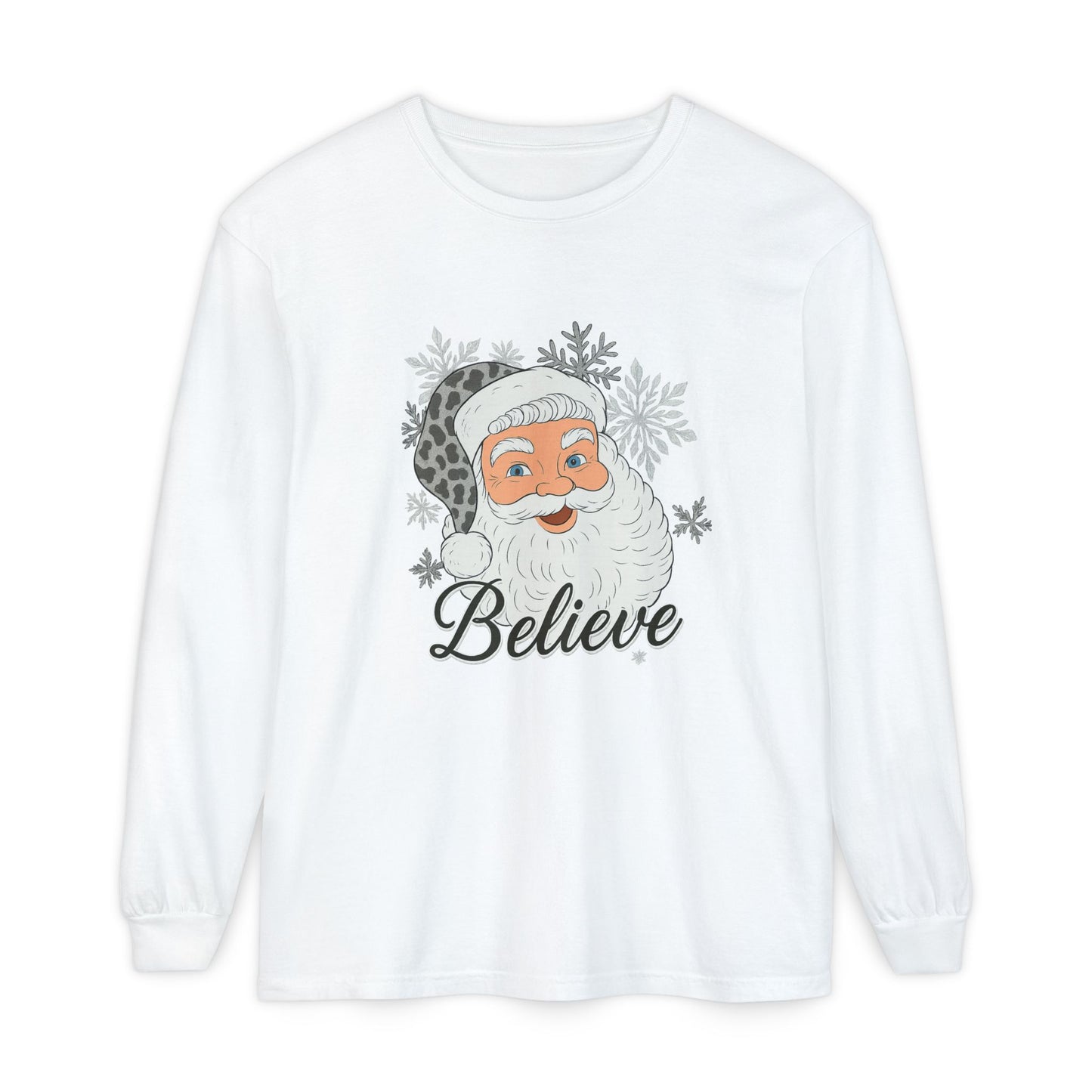 Festive Santa Long Sleeve T-Shirt - 'Believe' Holiday Tee