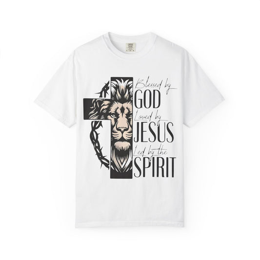Faith-Inspired Unisex Garment-Dyed T-Shirt - Blessed by God, Loved by Jesus, Led by the Spirit