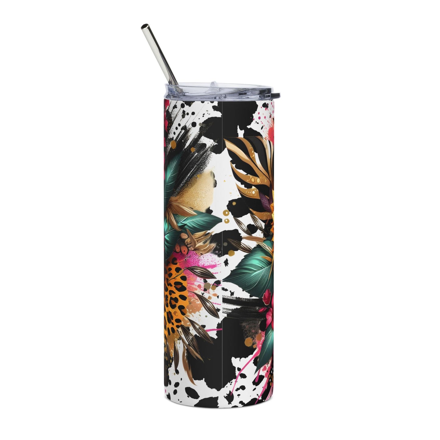 20oz Floral Leopard Stainless Steel Tumbler — Sunflower & Wild Print Insulated Cup