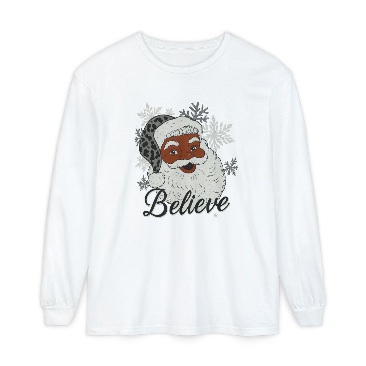 Festive Santa Long Sleeve T-Shirt - Believe Design