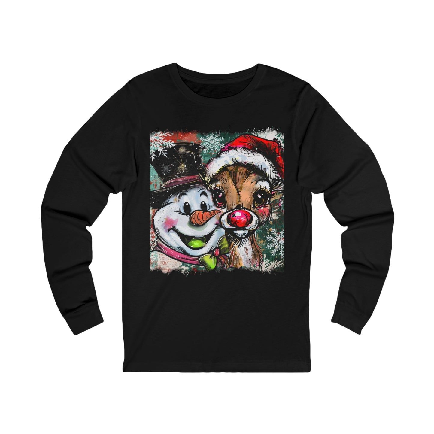 Festive Long Sleeve Tee - Snowman & Reindeer Design