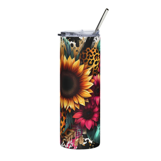 20oz Floral Leopard Stainless Steel Tumbler — Sunflower & Wild Print Insulated Cup
