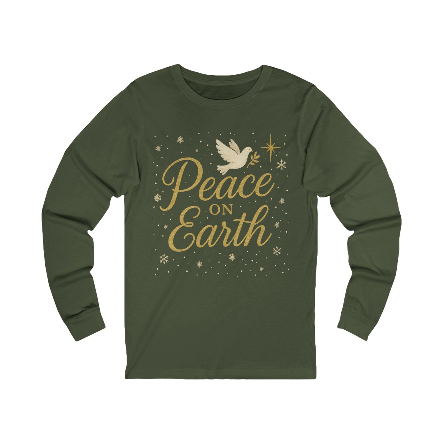 Peace on Earth Long Sleeve Tee — Dove & Script Holiday Shirt