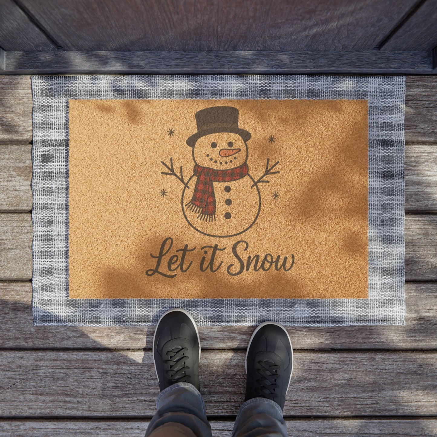 Let It Snow Snowman Doormat — Holiday Welcome Mat